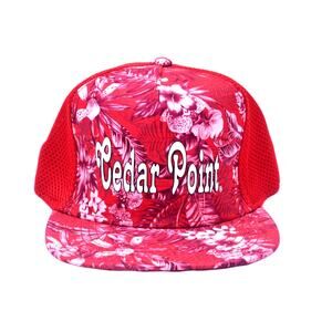 Cedar Point Floral Snapback Hat Red Mesh Trucker Cap One Size